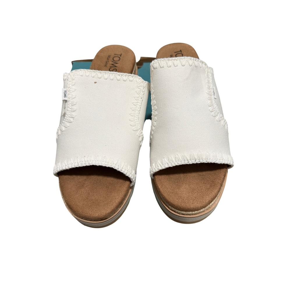 New/box TOMS Adria Platform Slide Sandals White Canvas Espadrille Women's Size 8 - Picture 5 of 7